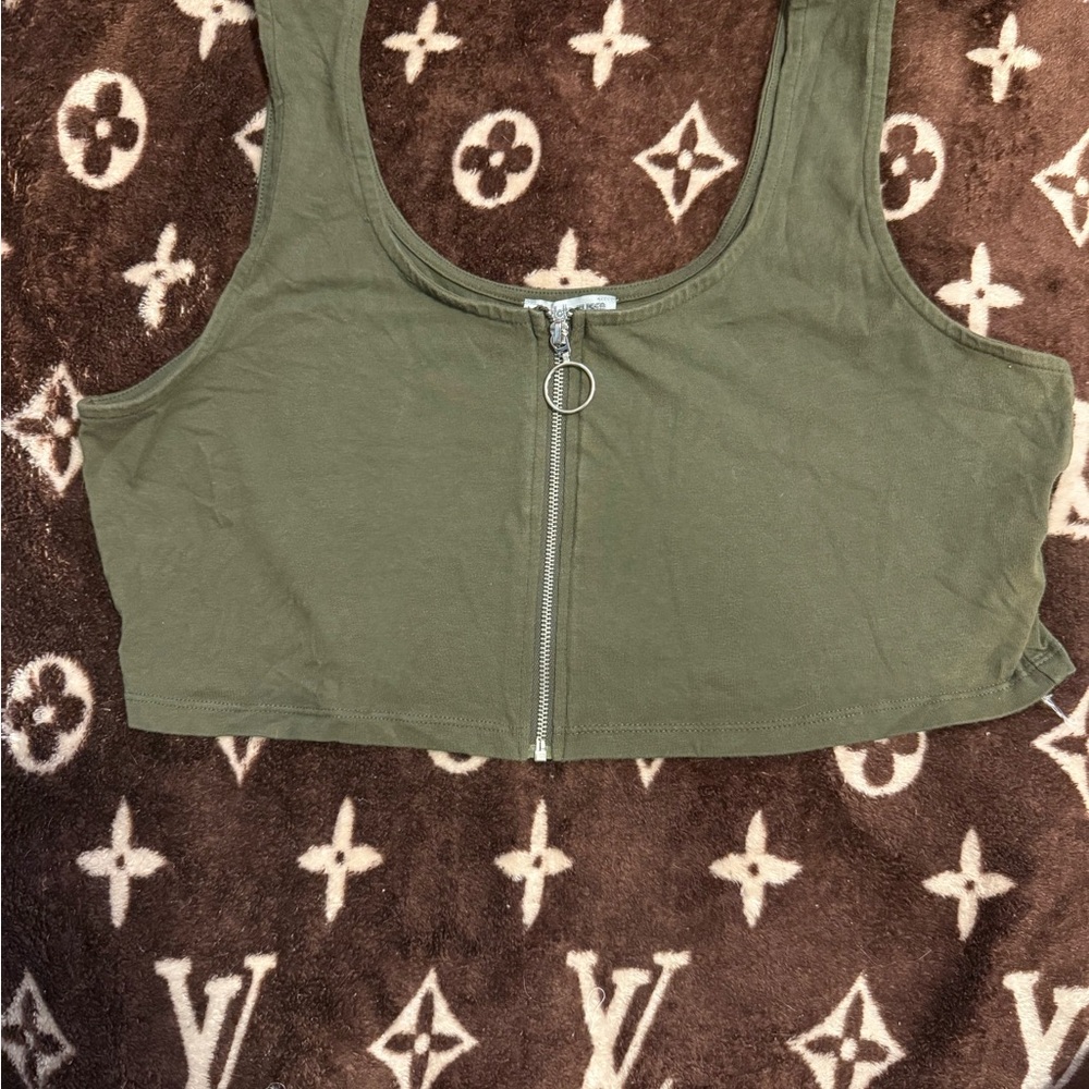 Charlotte Russe Khaki Zip Front Tank Top